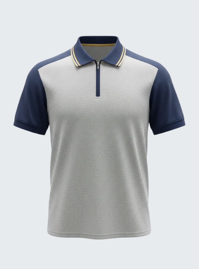 Remera polo medio cierre combinada