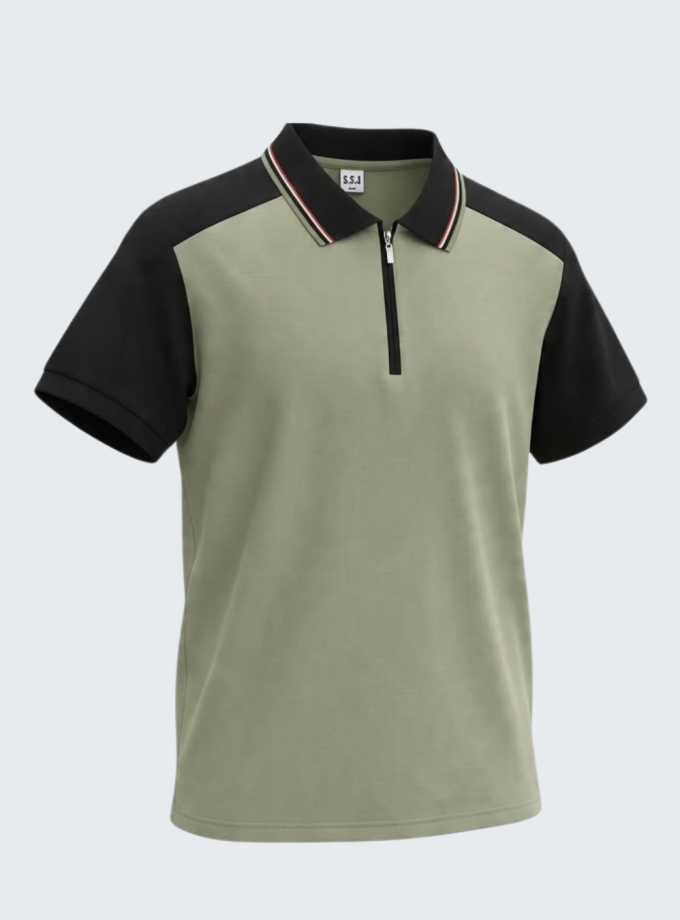 Remera polo medio cierre combinada