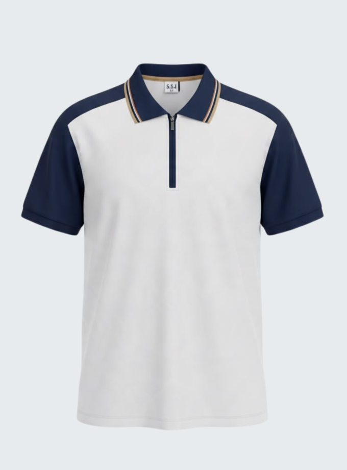 Remera polo medio cierre combinada