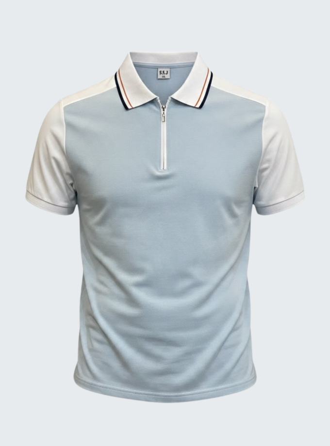 Remera polo medio cierre combinada